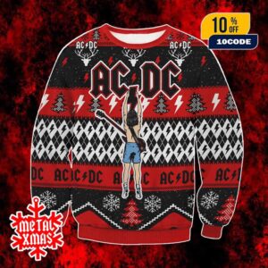 AC/DC Ugly Christmas Sweater Angus Young Guitar Festive Knit Holiday Jumper