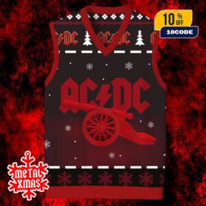 AC/DC Ugly Sweater Gile Christmas Cannon Vest Rock Band Holiday Jumper