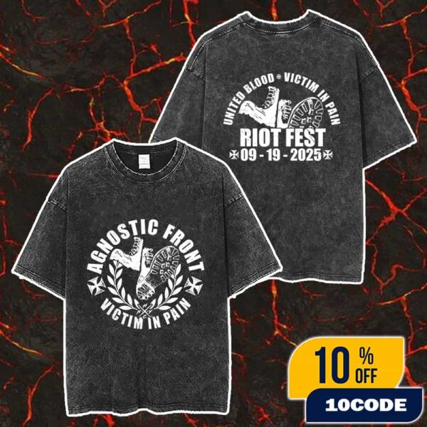 Agnostic Front At Riot Fest 2025 Douglass Park Chicago Illinois On September 19 2025 United Blood Victim In Pain Album Artwork Merch Limited Merch Unisex Two Sided Washed T-Shirt