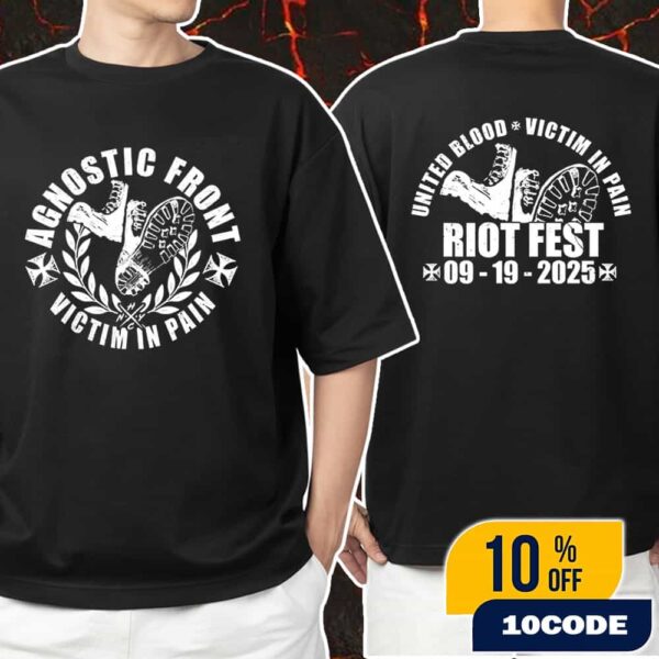 Agnostic Front At Riot Fest 2025 Douglass Park Chicago Illinois On September 19 2025 United Blood Victim In Pain Album Artwork Merch Limited Unisex T-Shirt Merchandise