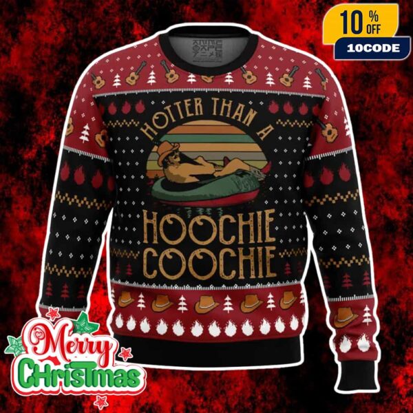 Alan Jackson Chattahoochee Ugly Christmas Sweater Hotter Than A Hoochie Coochie Funny Country Music Holiday Knit Pullover