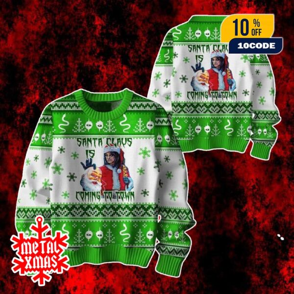 Alice Cooper Santa Claus Is Coming To Town Ugly Christmas Sweater Rock Music Holiday Jumper