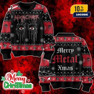 Alice Cooper Ugly Christmas Sweater Merry Metal Xmas Wool Pullover