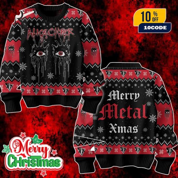 Alice Cooper Ugly Christmas Sweater Merry Metal Xmas Wool Pullover
