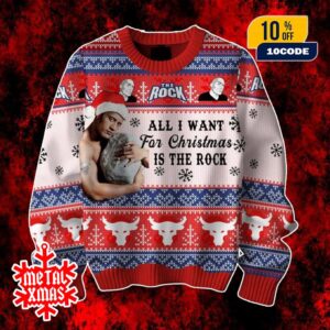 All I Want For Christmas Is The Rock Ugly Sweater Red White Blue Holiday Knit