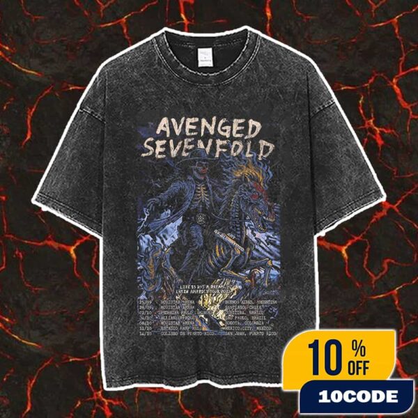 Avenged Sevenfold Life Is But A Dream Latin America Tour 2025 Poster Tour Dates Vintage Washed Unisex T-Shirt