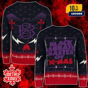 Black Sabbath Ugly Christmas Sweater Master Of Xmas Knit Jumper Holiday Pattern Red Purple Rock Band Festive Pullover