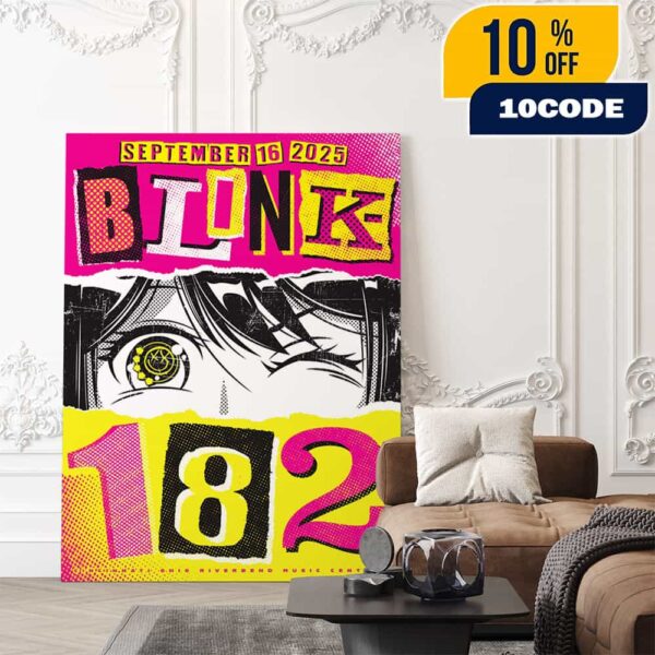 Blink-182 Concert Poster At Riverbend Music Center Cincinnati Ohio On September 16 2025 Missionanry Impossible Tour With Alkaline Trio x Drug Church Artwork By Acorn Poster Canvas