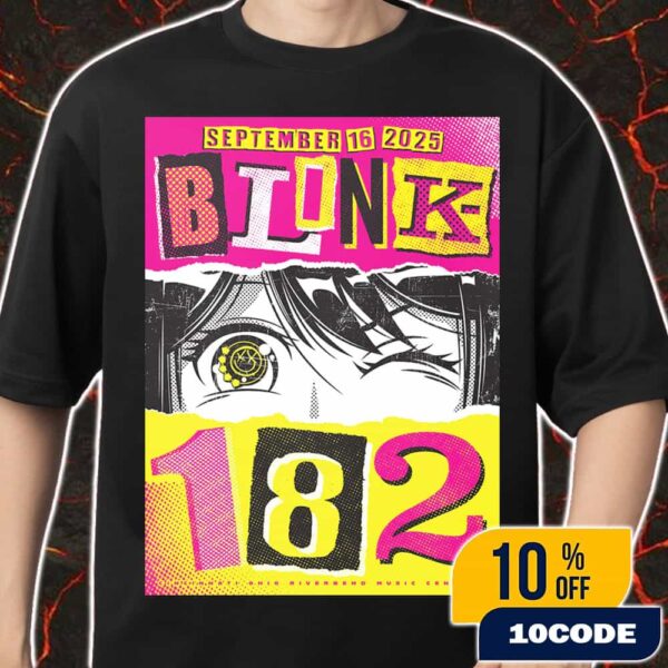 Blink-182 Concert Poster At Riverbend Music Center Cincinnati Ohio On September 16 2025 Missionanry Impossible Tour With Alkaline Trio x Drug Church Artwork By Acorn Unisex T-Shirt