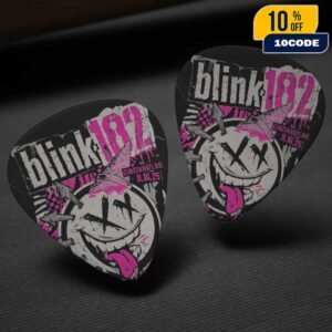 Blink-182 Concert Tee At Riverbend Music Center Cincinnati Ohio On September 16 2025 Missionanry Impossible Tour With Alkaline Trio x Drug Church Artwork By Kyle Crawford Guitar Pick