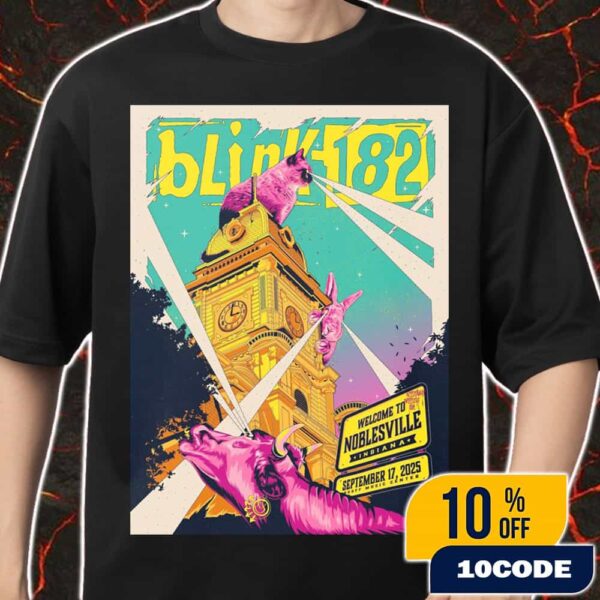 Blink-182 Missionary Impossible 2025 Tour Event Poster On September 17 2025 At Ruoff Music Center Noblesville Indiana Artwork By Jonas Santos Merch Unisex T-Shirt