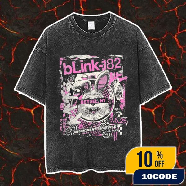 Blink-182 Missionary Impossible 2025 Tour Event Tee Artwork By Kyle Crawford On September 6 2025 At Bethel Woods Center New York Vintage Washed Unisex T-Shirt