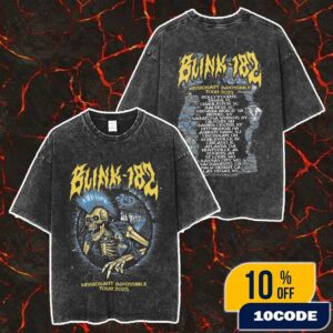 Blink-182 Missionary Impossible Tour 2025 Exclusive Road Tee Artwork By Edgar With Tour Dates Backprint Merch Unisex Two Sided Washed T-Shirt