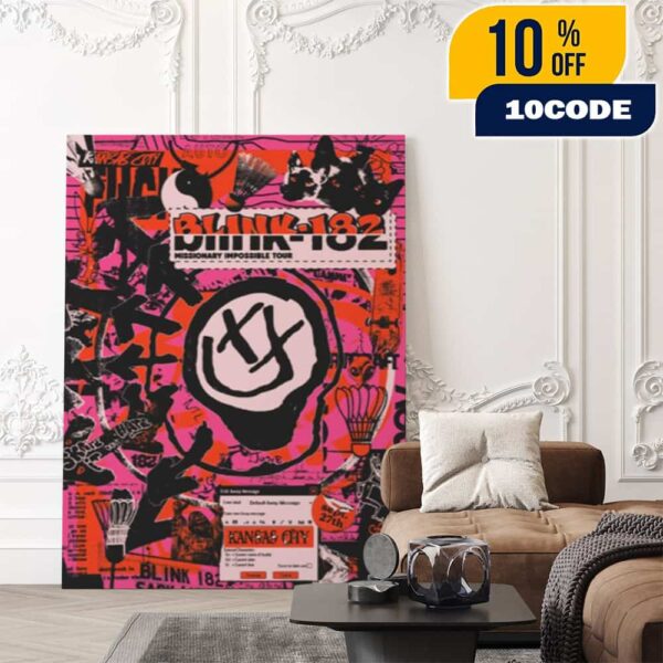 Blink-182 Missionary Impossible Tour Event Poster Artwork By Jordan Kamp Ver 2 On September 27 2025 At Kansas City MO With Alkaline Trio x End It Poster Canvas Home Decor