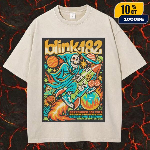 Blink-182 Missionary Impossible Tour On September 1st 2025 At Credit One Stadium Charleston SC USA Show Number Four Poster Artwork By Sindy Sinn Unisex Washed Tee