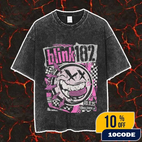 Blink-182 New York Event On September 11 2025 At Darien Lake Amphitheater Darien Center With Alkaline Trio x Drug Church Artwork By Kyle Crawford Darien-uffalo Vintage Washed Unisex T-Shirt