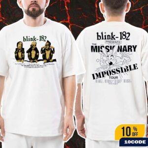Blink-182 The Missionary Impossible Tour 2025 Date Lists Say No See No Hear No Monkeys Merch Two Sides T-Shirt