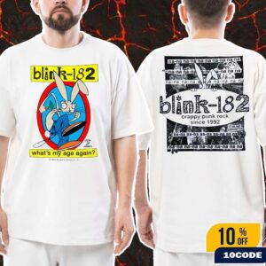 Blink 182 What’s My Age Again Missionary Impossible Tour 2025 Blink 182 Crappy Punk Rock Since 1992 Merch Two Sides T Shirt White