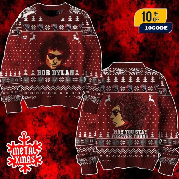 Bob Dylan Forever Young Ugly Christmas Sweater With Vintage Knit And Holiday Pattern