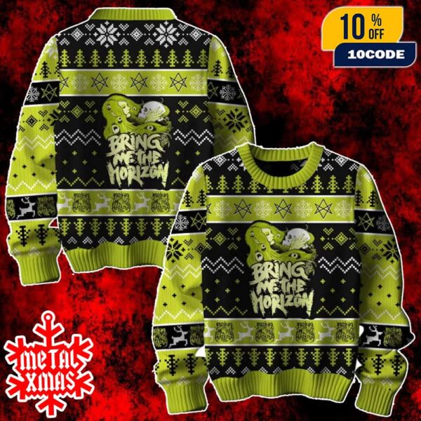 Bring Me The Horizon Christmas Gifts Green Pattern Snowflake Knit Ugly Christmas Sweater