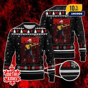 Bruce Springsteen 3D Ugly Christmas Sweater Black Holiday Rock Knit