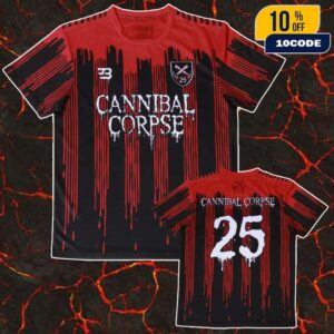 Cannibal Corpse New Merch Soccer Jersey Shirt Black And Red Color Number 25 Unisex T-Shirt