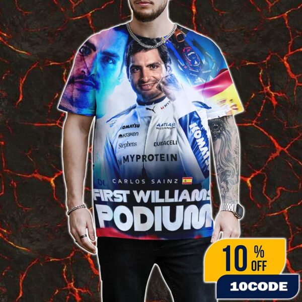 Carlos Sainz First Williams Podium F1 Azerbaijan Grand Prix 2025 At Baku City Circuit Historic Third Place All Over Print Graphic T-Shirt, Hoodie