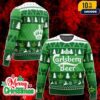 Cerveza Modelo Ugly Christmas Sweater Beige Gold Knit Holiday Jumper With Beer Logo Lion Crest Snowflake And Bottle Pattern