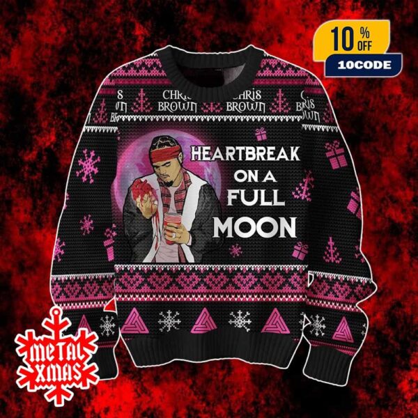 Chris Brown Heartbreak On A Full Moon Ugly Christmas Sweater Holiday Gift