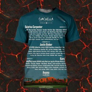 Coachella 2026 Indio California Lineup At Empire Polp Club On April with Sabrina Carpenter, Justin Bieber, Karol G and Anyma All Over Print Unisex T-Shirt