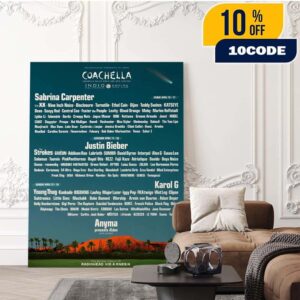 Coachella 2026 Indio California Lineup At Empire Polp Club On April with Sabrina Carpenter, Justin Bieber, Karol G and Anyma Home Decor Poster Canvas