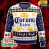 Corona Extra Beer Ugly Christmas Sweater Blue And Gold Knit Pullover Holiday Outfit
