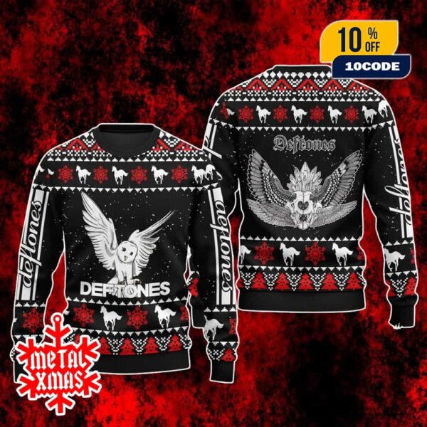 Deftones Ugly Christmas Sweater Owl Graphic Rock Band Holiday Knit