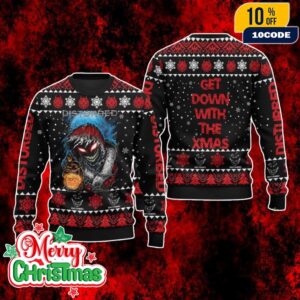 Disturbed Ugly Christmas Sweater Knit Pullover Get Down With The Xmas Heavy Metal Band Holiday Jumper