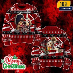 Eddie Van Halen Ugly Christmas Sweater Go Ahead And Jump Rock Band Holiday Knit Jumper
