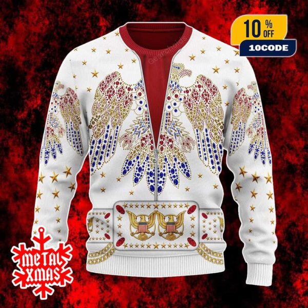 Elvis Presley Xmas Ugly Sweater Holiday Cosplay Knit Inspired By Iconic Eagle Jumpsuit