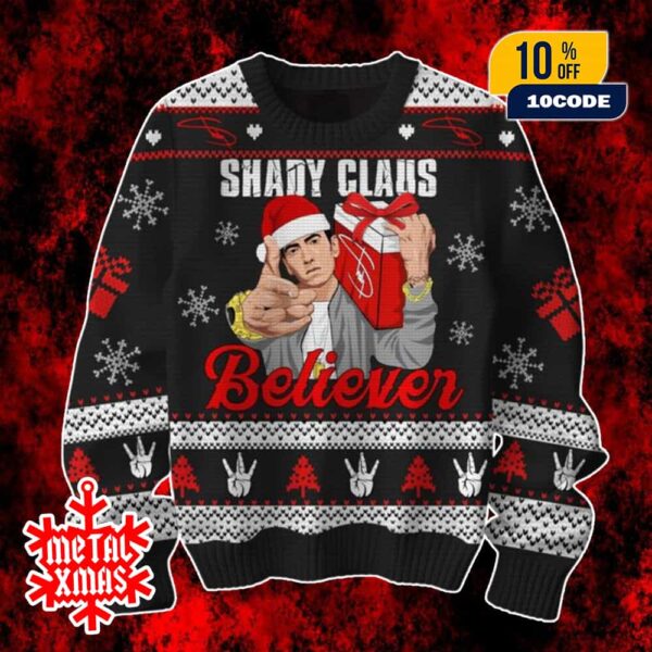 Eminem Shady Claws Believer Ugly Christmas Sweater Funny Rap Holiday Party Outfit Gift for Fans