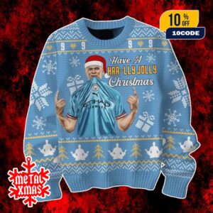 Erling Haaland Have A Haally Jolly Christmas Ugly Sweater Holiday Knit