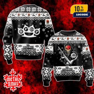 Five Finger Death Punch Baseball Design Ugly Christmas Sweater Metal Band Holiday Gift for Rock Fans
