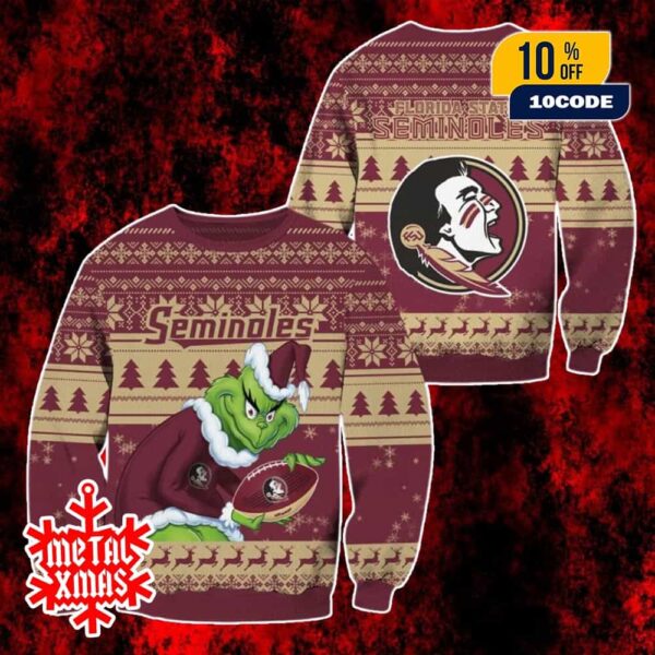 Florida State Seminoles Grinch Ugly Christmas Sweater NCAA Holiday Edition