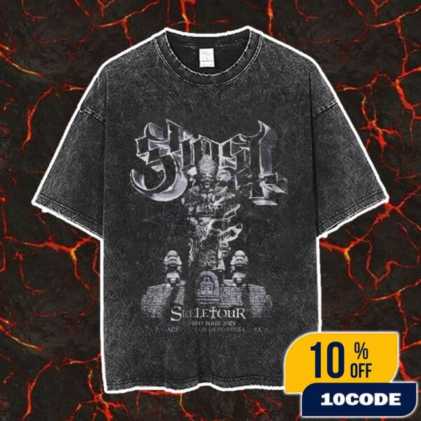 Ghost Band Skeletour World Tour 2025 Palacio De Los Deportes CDMX Mexico September 23-24-25 2025 Skeletal Skull Design Artwork Vintage Washed Unisex T-Shirt