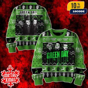Green Day Rock Band Members Artwork Snowflake Pattern Best Gift For Friends Ugly Sweater