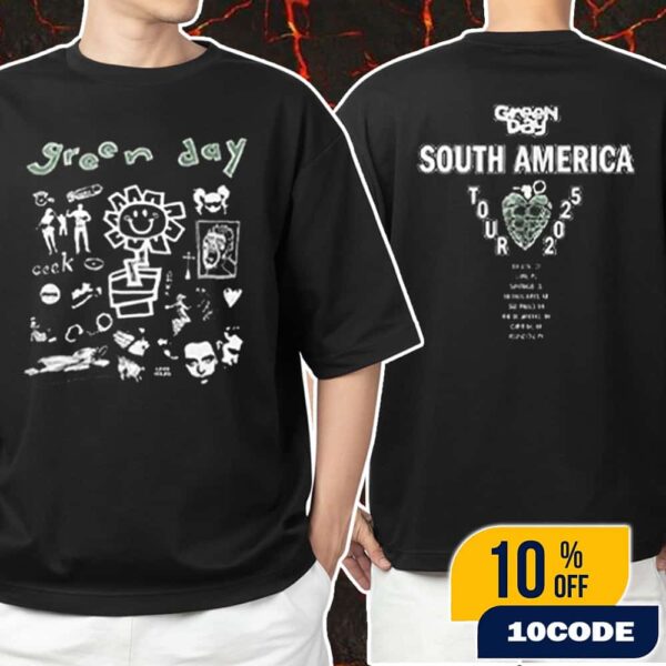 Green Day South America 2025 Tour August 24-September 15 2025 The Saviors Tour Argentina Show At Huracan Stadium Buenos Aires Tour Dates Backprint Unisex T-Shirt Merchandise