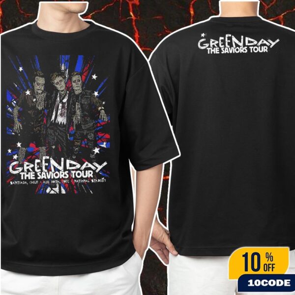 Green Day The Saviors Tour 2025 Concert Poster For Santiago Chile At National Stadium On August 30 Classic Two Sides T-Shirt