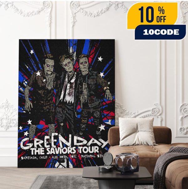 Green Day The Saviors Tour 2025 Concert Poster For Santiago Chile At National Stadium On August 30 Home Decor Poster Canvas