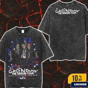 Green Day The Saviors Tour 2025 Concert Poster For Santiago Chile At National Stadium On August 30 Wash Two Sides T-Shirt
