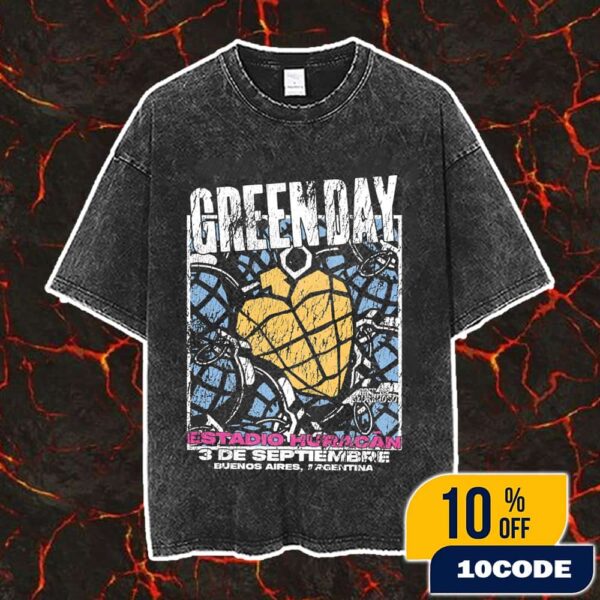 Green Day The Saviors Tour 2025 On September 3 At Estadio Tomas Adolfo Duco Buenos Aires Argentina Artwork By Blurryoso Vintage Washed Unisex T-Shirt