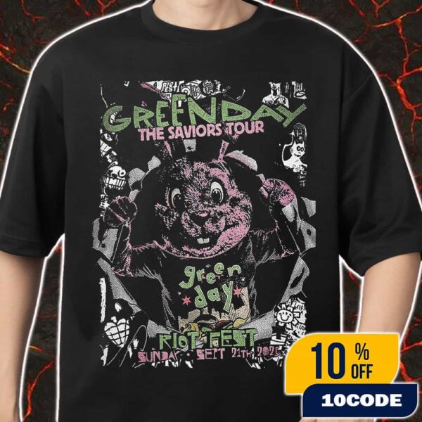 Green Day The Saviors Tour At Riot Fest 2025 September 21 2025 At Douglass Park Chicago Punk Bunny Artwork By Edgar Jimenez Merch Unisex T-Shirt