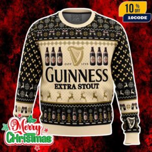 Guinness Extra Stout Ugly Christmas Sweater Beer Lovers Holiday Knit Pullover