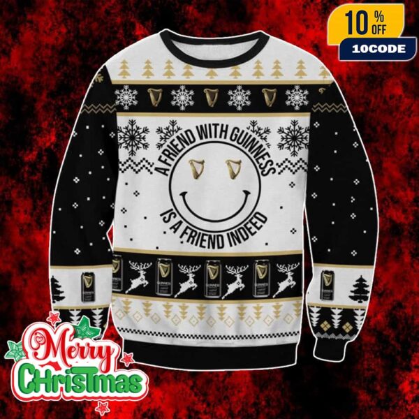 Guinness Ugly Christmas Sweater Black White Knit Pullover With Beer Can Pattern A Friend With Guinness Holiday Party Jumper